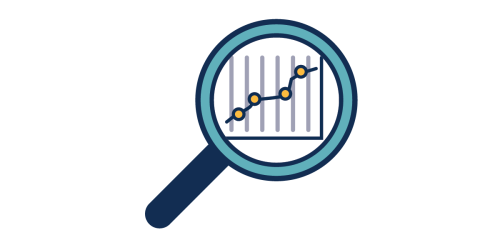 Magnifying glass looking at a graph